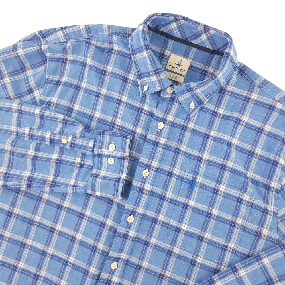 Johnnie-O Hangin' Out Shirt Mens XL Blue Plaid Long Sleeve Button Down Casual